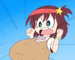 Rule 34 | 1girl, animated, animated gif, blue eyes, breast expansion, breasts, brown hair, godalmite, huge breasts, large breasts, luluco, uchuu patrol luluco