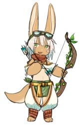 Rule 34 | 1other, alternate costume, ambiguous gender, animal ears, arrow (projectile), bad id, bad twitter id, blush, bow (weapon), full body, furry, goggles, goggles on head, green eyes, holding, holding arrow, holding bow (weapon), holding weapon, kawasemi27, looking at viewer, made in abyss, nanachi (made in abyss), parted lips, smile, tail, weapon, whiskers