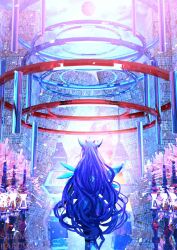 Rule 34 | 1girl, bad id, bad twitter id, dress, from behind, glitch, highres, hololive, hololive english, horns, irys (hololive), long hair, multiple horns, orb, pantyhose, purple hair, scenery, science fiction, selene hakumei, very long hair, virtual youtuber, wings