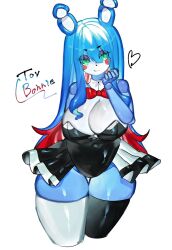 Rule 34 | blue fur, blue hair, blush stickers, bow, bowtie, breasts, cleavage, eyeshadow, five nights at freddy&#039;s, five nights at freddy&#039;s 2, freckles, furry, furry female, green eyes, highres, large breasts, long hair, looking at viewer, makeup, multicolored hair, rabbit ears, rabbit girl, red hair, robot, sideboob, smile, thighhighs, togetoge, toy bonnie, white fur, wide hips, zettai ryouiki