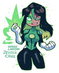 Rule 34 | 1girl, absurdres, aura, black bodysuit, black hair, bodysuit, boots, breasts, commission, contrapposto, dark-skinned female, dark skin, dc comics, elbow gloves, facial mark, gloves, green eyes, green lantern, green lantern (series), green lantern corps, green lips, highres, holding, jessica cruz, jewelry, lantern, large breasts, lips, long hair, markings, power ring (green lantern), rariatto (ganguri), ring, skin tight, smile, thick thighs, thighs, twitter username, white gloves