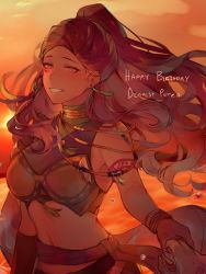 Rule 34 | 1girl, earrings, facial mark, fire emblem, fire emblem: three houses, grin, holding hands, happy birthday, highres, jewelry, kvlen, long hair, nintendo, petra macneary, ponytail, purple hair, smile, solo focus