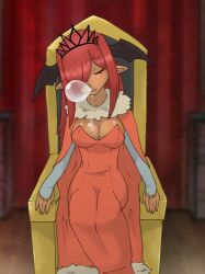 Rule 34 | commentary request, head wings, izabera0623, nose bubble, original, red hair, saliva, sleeping, tagme, throne, wings