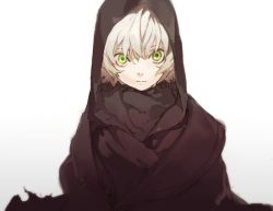 Rule 34 | 1girl, cloak, covering head, fate/apocrypha, fate/grand order, fate (series), gradient background, green eyes, jack the ripper (fate/apocrypha), looking at viewer, pako (pakosun), short hair, solo, upper body, white hair