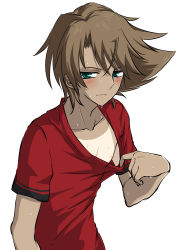 Rule 34 | 10s, 1boy, blush, brown hair, cardfight!! vanguard, green eyes, highres, kai toshiki, male focus, nipples, solo, summer, sweat, tagme, tan, tanline, undressing