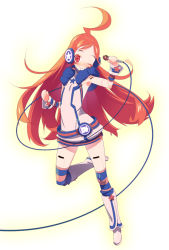 Rule 34 | 1girl, ahoge, android, armpits, bad id, bad pixiv id, belt, boots, dress, flat chest, gloves, headphones, kneehighs, long hair, microphone, multicolored clothes, multicolored legwear, one eye closed, red eyes, red hair, sf-a2 miki, smile, socks, solo, star (symbol), striped clothes, striped gloves, striped socks, tensugi takashi, thighhighs, vocaloid, wink, wrist cuffs