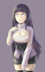 Rule 34 | 1girl, bei ju luoxuan wan, highres, hime cut, hyuuga hinata, meme attire, naruto: the last, naruto (series), open-chest sweater, purple eyes, purple hair, solo, sweater, thighhighs, turtleneck
