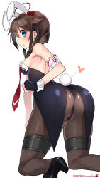Rule 34 | 10s, 1girl, 2015, :o, adapted costume, ahoge, animal ears, areola slip, ass, bad id, bad pixiv id, black gloves, black pantyhose, blue eyes, blush, braid, breasts, brown hair, brown pantyhose, covered erect nipples, dated, fake animal ears, fingerless gloves, from behind, gloves, hair flaps, hair ornament, hairband, heart, high heels, highres, kantai collection, kneeling, kuro chairo no neko, large breasts, leotard, looking at viewer, open mouth, pantyhose, paw print, playboy bunny, rabbit ears, rabbit tail, shigure (kancolle), shigure kai ni (kancolle), sideways mouth, simple background, single braid, skindentation, solo, tail, tailcoat, thigh strap, twitter username, white background