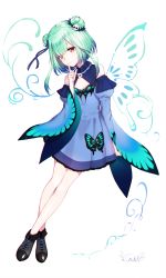 Rule 34 | 1girl, absurdres, bare legs, black footwear, blue dress, blue hair, blue ribbon, butterfly wings, chiutake mina, closed mouth, commentary request, detached sleeves, double bun, drawn wings, dress, finger to mouth, full body, green hair, hair bun, hair ornament, hair ribbon, highres, hololive, insect wings, juliet sleeves, long hair, long sleeves, looking at viewer, multicolored hair, puffy sleeves, red eyes, ribbon, shoes, shushing, skull hair ornament, solo, streaked hair, uruha rushia, uruha rushia (1st costume), virtual youtuber, wings