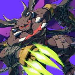 Rule 34 | 1boy, belphemon, belphemon rage mode, chain, claws, digimon, highres, male focus, red eyes, solo