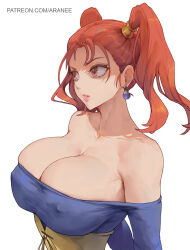 Rule 34 | 1girl, bare shoulders, breasts, cleavage, dragon quest, dragon quest viii, earrings, highres, huge breasts, jessica albert, jewelry, orange hair, solo, tagme, twintails