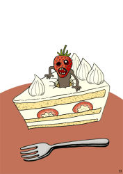 Rule 34 | cake, food, fork, fruit, monster, simple background, strawberry, uetsuji shotaro (ua2g), undead, zombie