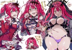 Rule 34 | 1girl, baobhan sith (fate), baobhan sith (first ascension) (fate), baobhan sith (second ascension) (fate), bare shoulders, black panties, blush, bracelet, breasts, bridal gauntlets, center frills, detached collar, detached sleeves, dress, earrings, fate/grand order, fate (series), frills, grey eyes, highres, inusaka, jewelry, large breasts, long hair, looking at viewer, medium breasts, multiple views, navel, open mouth, panties, pink hair, pointy ears, red dress, revealing clothes, sidelocks, smile, thigh strap, thighs, tiara, underwear, veil