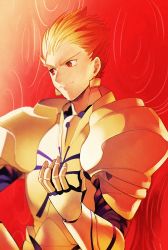 Rule 34 | 1boy, armor, bad id, bad pixiv id, blonde hair, earrings, fate/stay night, fate (series), gate of babylon (fate), gilgamesh (fate), hair slicked back, jewelry, male focus, naoko (juvenile), red eyes, solo