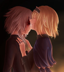 Rule 34 | 2girls, alice margatroid, black dress, blonde hair, burn scar, butler, capelet, dress, closed eyes, female butler, female focus, hairband, hands on another&#039;s chest, highres, imminent kiss, injury, izayoi sakuya, jewelry, luo sha quan, multiple girls, parted lips, ring, scar, short hair, silver hair, smile, touhou, upper body, yuri