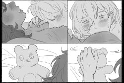 Rule 34 | bed, blush, bra, breast hold, breast sucking, breasts, closed eyes, greyscale, gundam, gundam suisei no majo, jewelry, looking at another, medium breasts, milfcookiesimp, miorine rembran, monochrome, nipples, nude, pov, ring, sequential, sex, stuffed animal, stuffed toy, suletta mercury, teddy bear, underwear, wedding ring, wife and wife, yuri