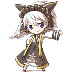 Rule 34 | 1boy, arch bishop (ragnarok online), black footwear, brown hairband, chibi, closed mouth, commentary request, cropped jacket, cross, cross necklace, frilled hairband, frills, full body, hairband, head wings, jacket, jewelry, long sleeves, looking at viewer, male focus, natsuya (kuttuki), necklace, outstretched hand, pants, purple eyes, ragnarok online, shoes, short hair, simple background, smile, solo, standing, two-tone footwear, white background, white footwear, white hair, white jacket, white pants, white wings, wings
