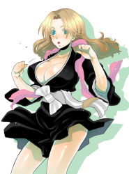 Rule 34 | 00s, 1girl, bleach, blonde hair, blue eyes, breasts, cleavage, hachikou (hatty463), jewelry, large breasts, long hair, matsumoto rangiku, mole, mole under mouth, necklace, open clothes, open shirt, shadow, shirt, solo