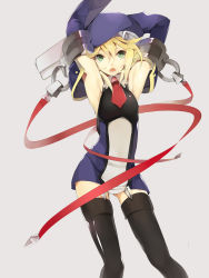 Rule 34 | 1girl, arc system works, armpits, arms up, bad id, bad pixiv id, beret, blazblue, blonde hair, collar, detached sleeves, gloves, green eyes, hat, hyakuhachi (over3), necktie, noel vermillion, open mouth, solo, thighhighs, uniform, zettai ryouiki