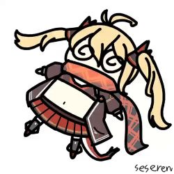 Rule 34 | 1girl, @ @, ahoge, animated, animated gif, long hair, lowres, lying, navel, scarf, seseren, twintails