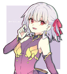 Rule 34 | 1girl, armlet, armor, bare shoulders, bikini armor, blush, bracelet, breasts, collar, detached sleeves, dress, earrings, fate/grand order, fate (series), hair ribbon, jewelry, kama (fate), kama (first ascension) (fate), looking at viewer, metal collar, open mouth, purple dress, purple skirt, purple sleeves, red eyes, ribbon, short hair, silver hair, skirt, small breasts, smile, solo, yoriteruru