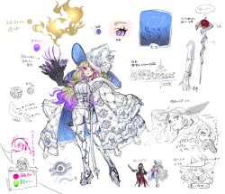 Rule 34 | 2girls, blonde hair, blue eyes, breasts, diabellstar the black witch, diabellze the original sinkeeper, fire, hat, heart, heterochromia, highres, holding, holding sword, holding weapon, large breasts, lineart, multicolored hair, multiple girls, official art, pink eyes, purple hair, smile, speech bubble, staff, sword, weapon, witch hat, yu-gi-oh!
