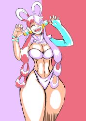 Rule 34 | 1girl, absurdres, bra, breasts, charge sol, claw pose, curvy, headset, highres, huge breasts, long hair, multicolored hair, navel, one piece, panties, sketch, smile, tagme, thick thighs, thighs, torn clothes, two-tone hair, underwear, uta (one piece), white panties, wide hips
