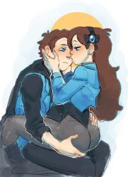 Rule 34 | 1boy, 1girl, aqua eyes, aqua vest, ass, ass focus, ass grab, brooch, brother and sister, brown hair, cape, collared shirt, dark persona, dipper gleeful, facial mark, forehead mark, formal, gem, gravity falls, hair ornament, hairband, incest, jewelry, kiss on nose, leotard, long hair, mabel gleeful, pantyhose, shirt, short hair, siblings, sitting, sitting on lap, sitting on person, swept bangs, twins, vest