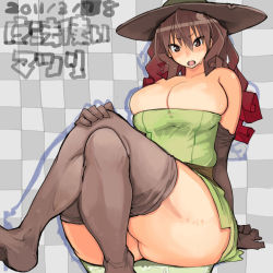 Rule 34 | 1girl, breasts, brown eyes, cosplay, crossed legs, curly hair, dragon quest, dragon quest iii, hat, hip focus, large breasts, mage (dq3), mage (dq3) (cosplay), matsuri (takayama toshinori), multicolored hair, original, plump, red hair, sitting, solo, takayama toshinori, thick thighs, thighhighs, thighs, two-tone hair, witch hat