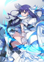 Rule 34 | 10s, 1girl, armor, blue eyes, boots, commentary request, dress, fate/extra, fate/extra ccc, fate/grand order, fate (series), from side, hair ribbon, juliet sleeves, long hair, long sleeves, looking at viewer, meltryllis (fate), meltryllis (third ascension) (fate), puffy sleeves, purple hair, revealing clothes, ribbon, side ponytail, solo, tsuezu, very long hair