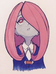 Rule 34 | 10s, 1girl, little witch academia, looking up, pink hair, simple background, sketch, solo, sucy manbavaran, tagme