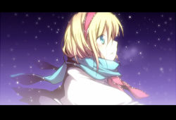 Rule 34 | 1girl, alice margatroid, bad id, bad pixiv id, blonde hair, blue eyes, blue scarf, female focus, hairband, letterboxed, lowres, open mouth, profile, sanotsuki, scarf, short hair, solo, tears, touhou, upper body