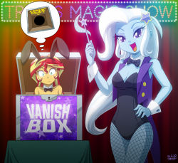 Rule 34 | 2girls, fishnets, leotard, magic show, magician, multiple girls, my little pony, my little pony: equestria girls, my little pony: friendship is magic, personification, playboy bunny, sunset shimmer, tagme, trixie lulamoon, uotapo