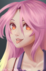 Rule 34 | 1girl, :p, anna lee, gradient hair, heart, heart-shaped pupils, jibril (no game no life), lips, long hair, looking at viewer, multicolored hair, no game no life, orange eyes, pink hair, portrait, smile, solo, symbol-shaped pupils, tongue, tongue out, watermark, web address
