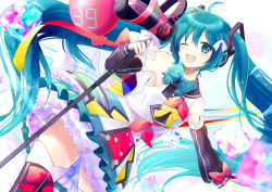 Rule 34 | 1girl, 39, ;d, ahoge, balloon, bare shoulders, black thighhighs, blue bow, blue eyes, blue hair, blush, bow, commentary request, detached sleeves, dutch angle, hair between eyes, hair bow, hair ornament, hatsune miku, head tilt, headphones, holding, kashiwaba en, long hair, long sleeves, looking at viewer, magical mirai (vocaloid), magical mirai miku, magical mirai miku (2018), megaphone, one eye closed, open mouth, puffy long sleeves, puffy sleeves, red bow, round teeth, shirt, skirt, sleeveless, sleeveless shirt, smile, solo, teeth, thighhighs, twintails, upper teeth only, very long hair, vocaloid, white bow, white shirt