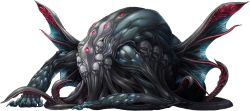 Rule 34 | bad id, bad pixiv id, cthulhu, cthulhu mythos, eldritch abomination, face, fins, full body, mazeran, monster, no humans, simple background, tentacles, transparent background, white background