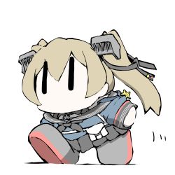 Rule 34 | 1girl, bare shoulders, black footwear, black skirt, blonde hair, boots, chibi, hair between eyes, hair ornament, johnston (kancolle), kantai collection, long hair, no mouth, pleated skirt, simple background, skirt, smokestack, solo, star (symbol), task (s task80), two side up, united states medal of honor, walking, white background, | |