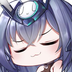 Rule 34 | 1girl, :3, absurdres, azur lane, bare shoulders, blue hair, bodystocking, chibi, closed mouth, collarbone, commentary, crossed bangs, hair between eyes, hair intakes, headgear, highres, irkawaza, long hair, new jersey (azur lane), sidelocks, simple background, smile, smug, solo, transparent background, upper body, uwu, white background
