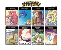Rule 34 | 3girls, 5boys, alternate color, angry birds, annie (league of legends), armor, beard, blonde hair, blush stickers, breasts, brown eyes, brown hair, chinese text, cleavage, cosplay, creatures (company), crown, darius (league of legends), closed eyes, ezreal, facial hair, game freak, garen (league of legends), gen 1 pokemon, gloves, goggles, goggles on head, green eyes, kennen, large breasts, league of legends, miss fortune (league of legends), multiple boys, multiple girls, nintendo, nude, parted lips, pikachu, pikachu (cosplay), pokemon, quinn (league of legends), red (angry birds), red eyes, red hair, shovel, silver hair, skull, sparkle, stchi, stchi.wong, tears, tibbers, translation request, valor (league of legends), worktool, yorick (league of legends), zombie