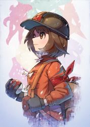 Rule 34 | 1girl, armband, backpack, bag, black gloves, black headwear, blush, brown eyes, brown hair, closed mouth, coat, creatures (company), expedition uniform, from side, galarian articuno, galarian form, galarian moltres, galarian zapdos, game freak, gen 8 pokemon, gloria (pokemon), gloves, gradient background, helmet, highres, holding, holding poke ball, kuroi susumu, legendary pokemon, long sleeves, nintendo, orange coat, poke ball, poke ball (basic), pokemon, pokemon swsh, pouch, short hair, snowing, solo, winter clothes, winter coat