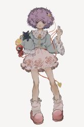 Rule 34 | 1girl, animal, black cat, black hairband, blue shirt, cat, eyebrows hidden by hair, floppy sleeves, floral print, frilled shirt collar, frills, full body, hairband, hand up, heart, highres, holding, holding animal, holding cat, inkopico, kaenbyou rin, kaenbyou rin (cat), komeiji satori, long sleeves, looking at viewer, loose socks, messy hair, parted lips, pink eyes, pink hair, pink skirt, shirt, short hair, simple background, skirt, sleeves past fingers, sleeves past wrists, slippers, socks, solo, standing, straight-on, third eye, touhou, white background