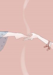 Rule 34 | 2girls, barefoot, dress, elbow gloves, floral print, gloves, highres, lace, lace gloves, multiple girls, out of frame, pink background, ribbon, saigyouji yuyuko, touhou, white gloves, yakumo yukari, yuri, zahlia h