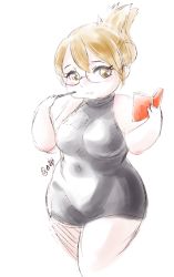 Rule 34 | 1girl, 37564hime, ace attorney, adrian andrews, blonde hair, breasts, brown eyes, glasses, medium breasts, phoenix wright: ace attorney - trials and tribulations, plump, solo, wide hips