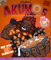 Rule 34 | capcom, cereal, english text, akuma (street fighter), milk, parody, red eyes, red hair, street fighter