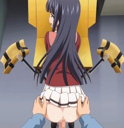 Rule 34 | 00s, animated, animated gif, ass, ass grab, black hair, censored, clothes lift, doggystyle, from behind, gyn chair, long hair, looking back, mikami yuka, oni chichi, poro, pov, purple hair, red eyes, school uniform, sex, sex from behind, skirt, skirt lift, vaginal