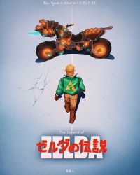 Rule 34 | 1boy, akira (manga), copyright name, english text, from above, full body, highres, link, master cycle, mimimaru, motor vehicle, motorcycle, nintendo, parody, pointy ears, poster (medium), solo, the legend of zelda, the legend of zelda: breath of the wild, walking