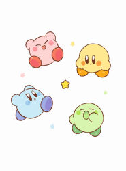 Rule 34 | :d, :o, alternate color, arms up, blush, blush stickers, closed eyes, closed mouth, commentary request, happy, harukui, highres, kirby, kirby (series), nintendo, no humans, open mouth, running, simple background, smile, star (symbol), tearing up, v-shaped eyebrows, white background, yawning
