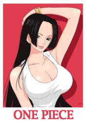 Rule 34 | 1girl, bare arms, bare shoulders, black hair, blue eyes, boa hancock, bracelet, breasts, chris re5, cleavage, jewelry, large breasts, long hair, one piece, smile, solo
