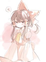 Rule 34 | 1girl, ascot, bare shoulders, blush, bow, brown eyes, brown hair, detached sleeves, grills, hair bow, hair tubes, hakurei reimu, highres, long hair, nontraditional miko, poprication, short hair, solo, standing, touhou, yellow ascot