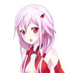 Rule 34 | 10s, 1girl, bare shoulders, blush, breasts, center opening, cleavage, detached sleeves, guilty crown, iray, long hair, pink hair, red eyes, small breasts, solo, twintails, yuzuriha inori